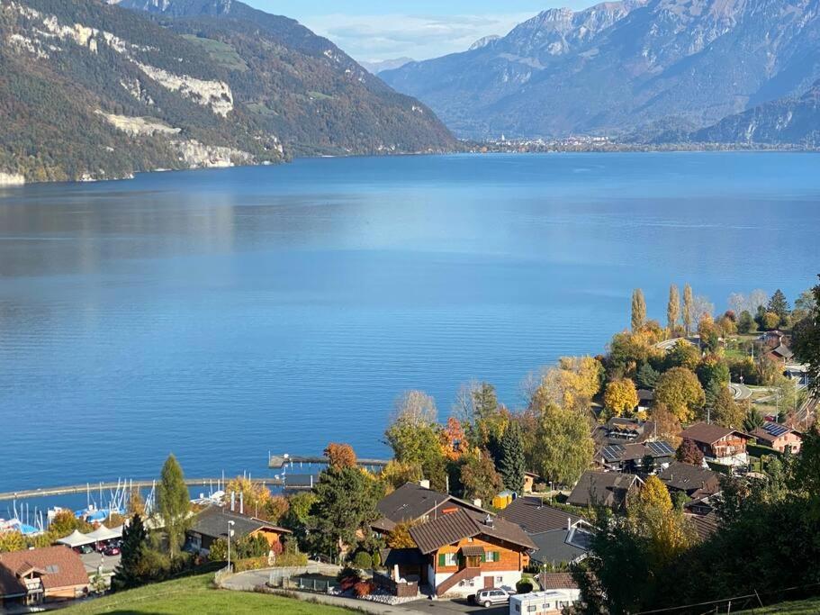 Herrlicher Blick Auf Berge Und See Faulensee Buitenkant foto